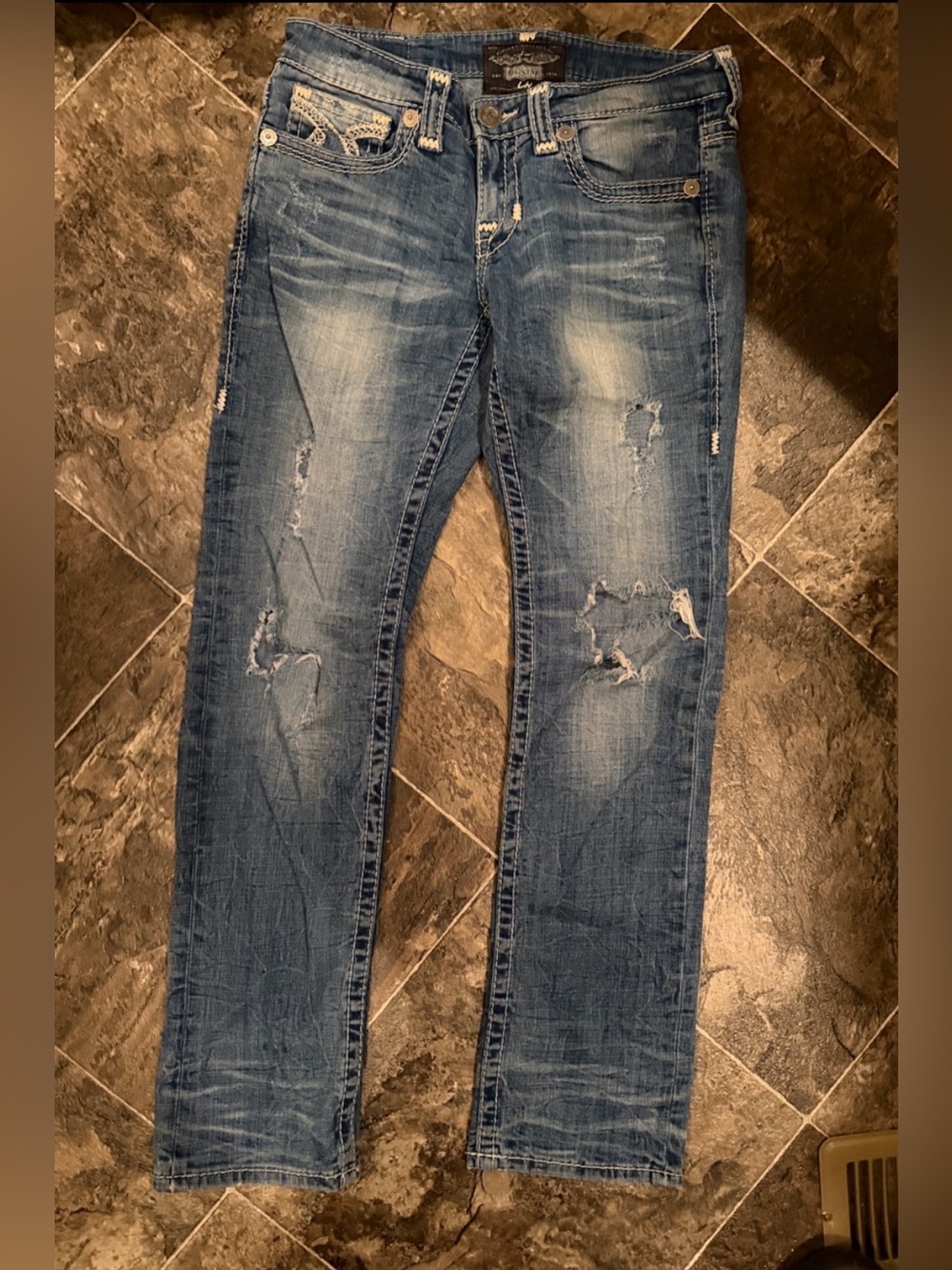 Big Star Liv Bootcut Jeans Women 29x31 Dark Wash Denim distressed 29R